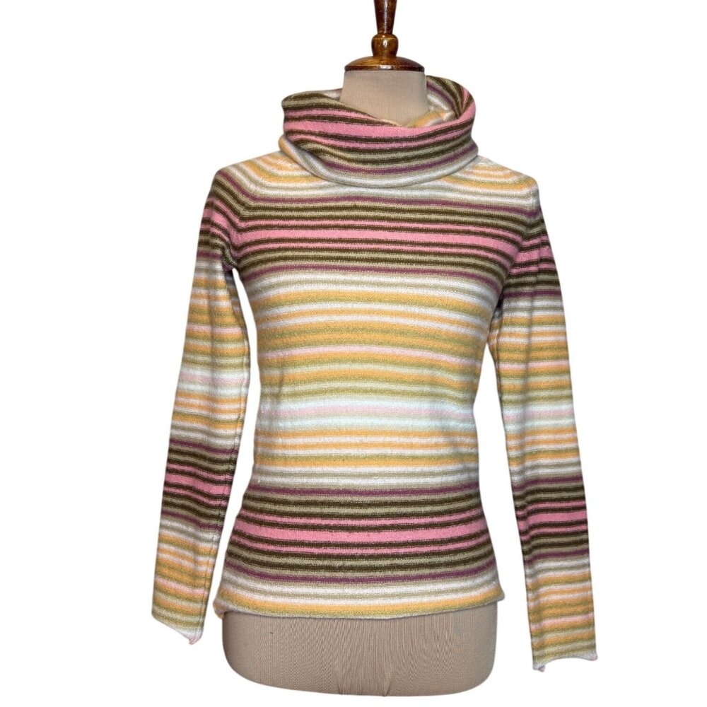 Y2K Gap Stretch Womens Striped Cowl Neck Preppy Sweater Wool Blend Small